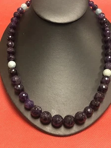STERLINGSILBER AMETHYST AQUAMARIN GRADUIERT FACETTIERTE PERLENKETTE & OHRRINGE - Bild 1 von 12