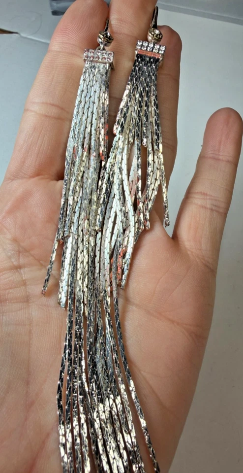 Henri Bendel Earrings Tassel Shoulder Duster 6 inches Silvertone Disco Chic - Image 1 of 4