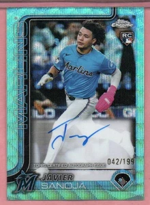Javier Sanoja 2025 Topps Chrome Rookie Aqua Wave On-Card Auto RC 42/199 Marlins - Picture 1 of 1