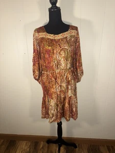 Abito Zio Frank Paisley Cintura Piccolo Quadrato Ricamato Scollo Linea Manica a Sbuffo - Foto 1 di 10