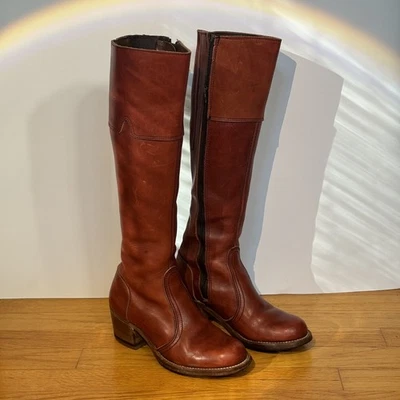 复古 20 世纪 70 年代 Dexter Bootmakers 校园靴 - 红色皮革 - 女式美国 5.5 码 — 第 1/4 张图片