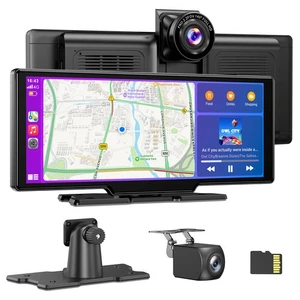 10.26" 4K Dash Cam with Apple Carplay Android Auto Car Stereo SAT NAV BT+64GB TF - Picture 1 of 12