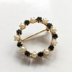 Antique CR Co Charles Reis 12K Gold Filled Faux Pearl Emerald Green Glass Brooch - Picture 1 of 4
