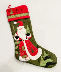 Santa With Christmas Tree Felt Christmas Stocking 20” Fleece Appliqué’s - Picture 1 of 7