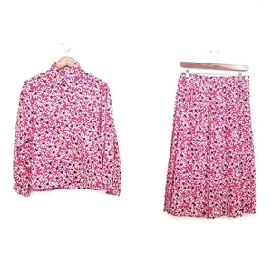 Vintage Jaeger London Pink Floral Skirt Set Pleated Midi Long Sleeve Size US 10 - Picture 1 of 16