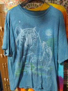 Liquid Blue White Tigers & Moon Blue T-Shirt XL Kurzarm Baumwolle guter Zustand++ - Bild 1 von 3