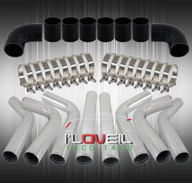 2.5" Diy Black Silicone Coupler Aluminum Intercooler Piping Kit T-Bolt Clamps Foto 1 de 3