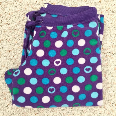 Pantalones de pijama suaves Aeropostale Y2K púrpura azul verde lunares polar con cordón Foto 1 de 2