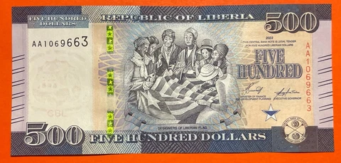 Liberia 500 dollars 2022 series AA note in UNC Pick W42 Cover