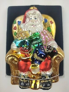 SANTA Glass Hand Painted/Crafted Santa Sitting In Chair AND Lil Ornament l2 - Picture 1 of 5