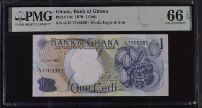 Ghana 1 Cedi 1970 P 10 c Gem UNC PMG 66 EPQ - Image 1 of 3