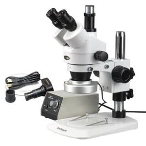 AmScope 7X-45X Stereo Zoom Microscope + 80-LED Light + 1.3MP Camera - Picture 1 of 8