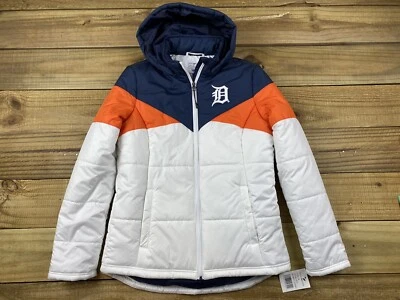 NWT Womens MLB G-III 4Her Carl Banks Detroit Tigers Puffer Jacket Sz M Hooded - Image 1 of 4
