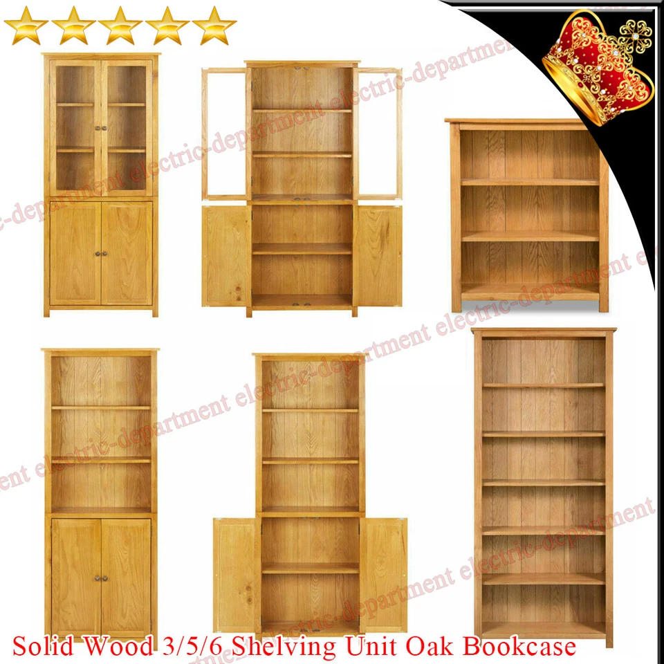 Solid Wood 3/5/6 Shelving Unit Tall Oak Bookcase Narrow Storage Low Bookshelf - image 1 of 1