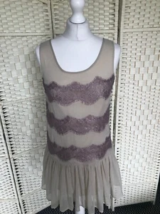 New Size 10 Topshop Floaty Lilac Lace Drop Waist Frill Skirt Mini Skater Dress - Picture 1 of 13
