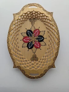 Oval Wood Tray Basket Bread Crackers Hand Painted Woven Look 13 x 9 Inch - Picture 1 of 4