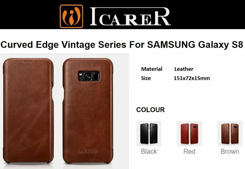Billetera de cuero genuino Samsung Galaxy S8 hecha a mano por Icarer en 3 colores Foto 1 de 4