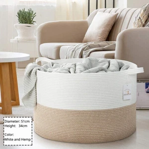 Großer Baumwollseil Gewebt Aufbewahrungskorb Baumwollseil Organizer Baby Spielzeug Wäsche - Bild 1 von 25
