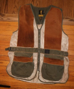 Browning Mens XL Mesh Shooting Hunting Vest Green Brown Leather Pockets - Picture 1 of 9
