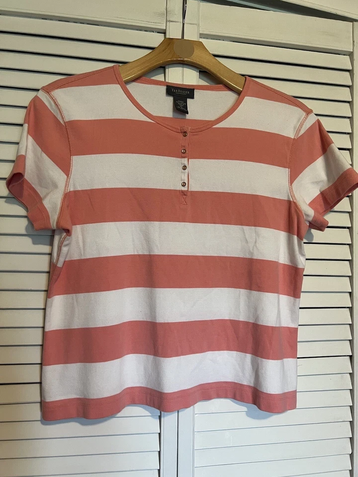 Женская рубашка VAN HEUSEN размер Xlarge XL блузка футболка с коротким рукавом в полоску - Изображение 1 из 4
