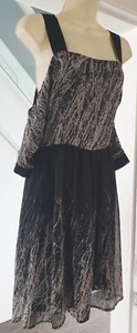 Black Oversized Cold Shoulder Chiffon Dipped Hem Smock Top Dress 10 12 14 - Picture 1 of 8