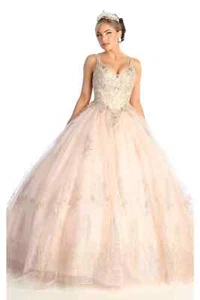 Womens Dresses For Sweet 16 Quince Long V-Neck Sleeveless Ball Gown Plus Size - Picture 1 of 11