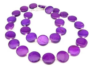 Halskette Kette Collier  Muschel Perlmutt  Scheibe Ø 12mm dunkles Lila  406c - Bild 1 von 10
