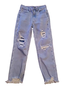 Justice Girls Jeans Distressed 10 Light wash NWOT Raw fringe hem - Picture 1 of 10