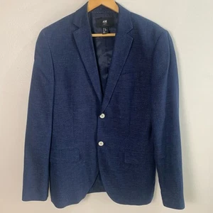 Abrigo Blazer Chaqueta H&M 40R Calce Ajustado Deportivo Azul Marino Algodón Lino Ligero - Imagen 1 de 7