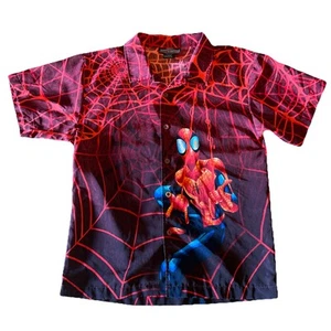 VTG 2002 Marvel Spider-Man Short Sleeve Button Up All Over Print Kids XL CA33990 - Picture 1 of 10
