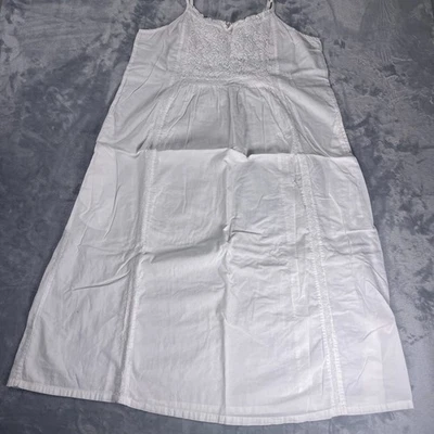 Vestido sin Mangas Vintage Blanco Algodón Bordado Encaje Bordado Correas Ajustables Talla M Foto 1 de 4