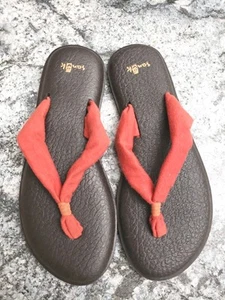 NEW Sanuk Size 6 Flip Flops Orange Textile Straps - Picture 1 of 15