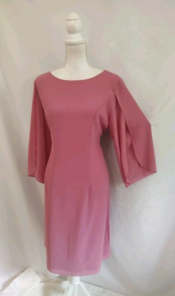 NWT Grace Karin Dress Pink Rose Chiffon Split Sleeve V Back Shift Fully Lined 12 - Image 1 of 4