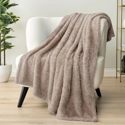  Sherpa Throw Blanket for Couch Sofa Tan Fluffy Warm Plush Throw - 50x60 Taupe - Image 1 of 4