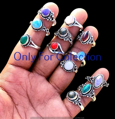 Lote de anillos enchapados en plata de ley 925 de ónix verde y mezcla de piedras preciosas joyería a granel Foto 1 de 3