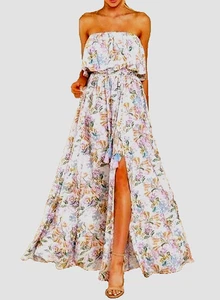 DOKOTOO Trägerloses Rüschen Top Maxikleid Blumen Print Seitenschlitz XL XXL fällt groß aus - Bild 1 von 2