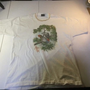 Vintage 1990’s Single Stitch African Grey Bird Glitter Graphic Tee - Large USA - Picture 1 of 10