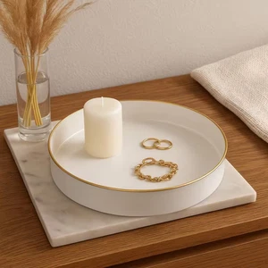 10.2 In. W X 1.6 In. H X 10.2 In. D round Glossy White Plastic Serving Tray with - Picture 1 of 12