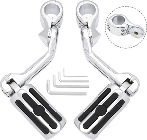 Chrome Long Angled Motorcycle Highway Pegs Foot Rest Mount Clamp Kit For Harley - Picture 1 of 8