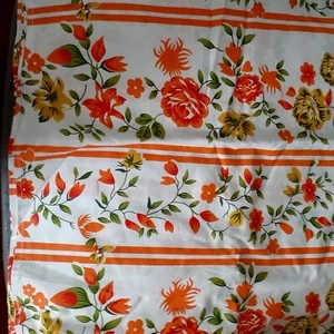 Flaches Blatt Handwerk Schneider Stoff Mid Century Orange Spaß Blumen 58" x 87" (Mangel) - Bild 1 von 10