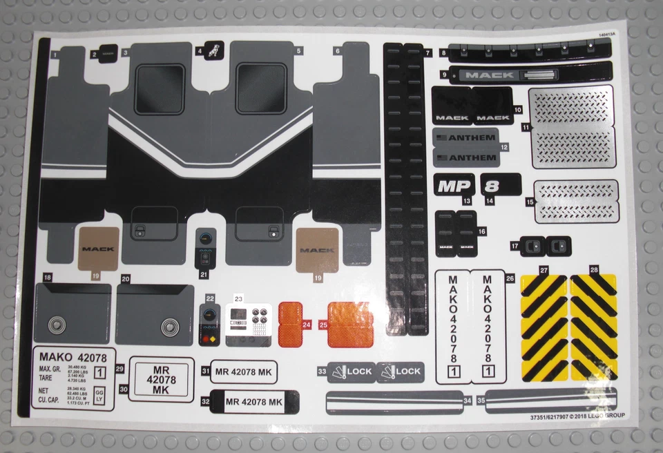 LEGO Technic 42078 Mack Anthem LKW Truck - AUFKLEBER / STICKER Lastwagen Laster - Bild 1 von 1