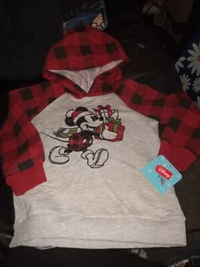 Disney Jr Christmas Mickey Plaid Sleeve Hoodie size 4T - Picture 1 of 8