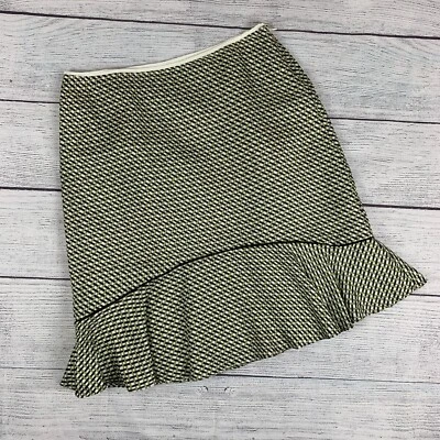 Banana Republic Skirt sz 6 Green Brown Silk A-line Lined Ruffle Flared - Image 1 of 4