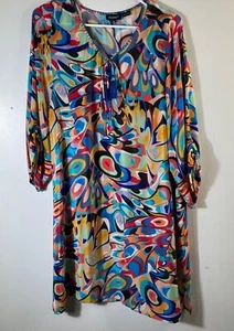 Womens Tolani Silk Dress Birds Eyes Feathers Boho Multicolored XL #52 - Picture 1 of 8