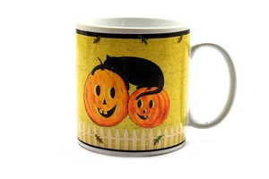 Taza dorada Sakura Pumpkin Dreams Warren Kimble 2000 Jack o Lantern gato negro  - Imagen 1 de 3