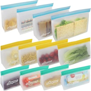 NEU SKQUE 12er Pack extra dicke wiederverwendbare Aufbewahrungsbeutel gefriergeeignet 4 Sm 4 Medium 4 L - Bild 1 von 10