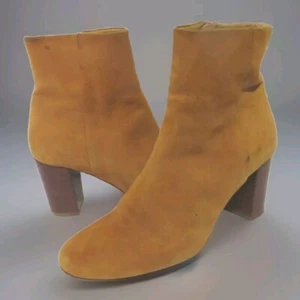 SEZANE Botas de Tacón al Tobillo Gamuza Cuero Dorado Mostaza Talla 39 EU 8 US Portugal - Imagen 1 de 9