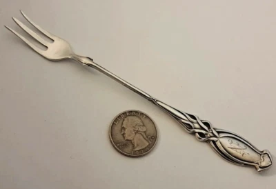"1906" ART NOUVEAU Plata Esterlina CÓCTEL MARISCOS Tenedor MAYER BROS Antiguo RARO Foto 1 de 4