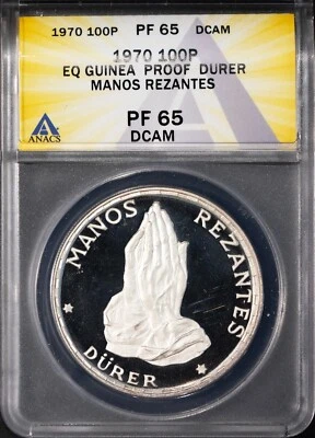 1970 EQUATORIAL GUINEA Dürer Praying Hands PF65DCAM ANACS # 7603380 + Bonus - Image 1 of 2