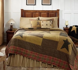 STRATTON STAR ** Twin ** QUILT : RUSTIC BROWN CABIN PRIMITIVE TAN COMFORTER - Picture 1 of 2